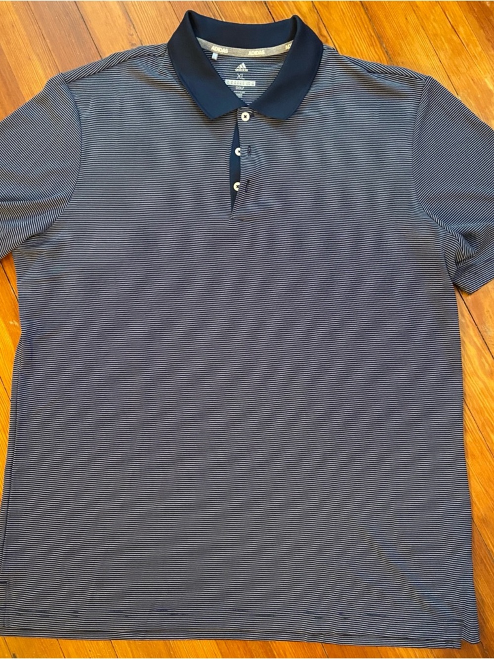 adidas Men’s Navy Micro-Stripe Polo with Dark Collar - size XL